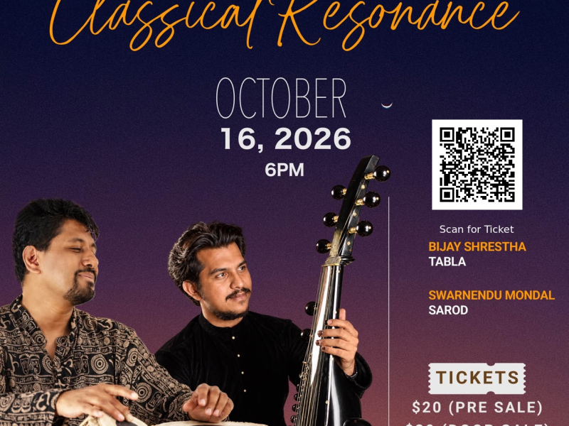 Bijay Shrestha plays October 16, 2026. QR code to register in image.